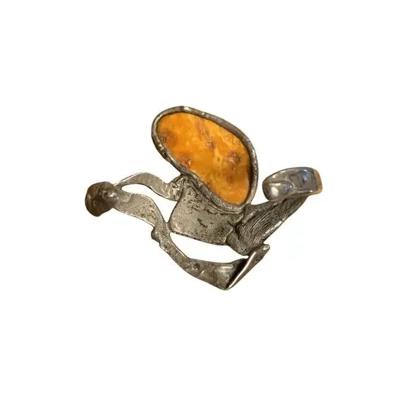 Artisan Made Eclectic Sterling Silver and Amber??? Statement Cuff Bracelet - Picture 11 of 11